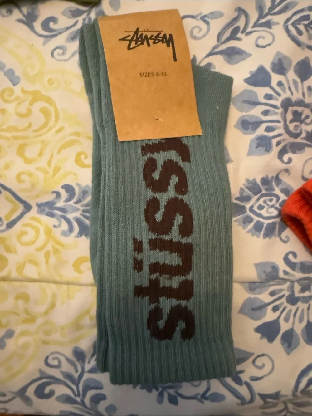 Stussy Helvetica Seafoam Crew Socks with Black Logo
